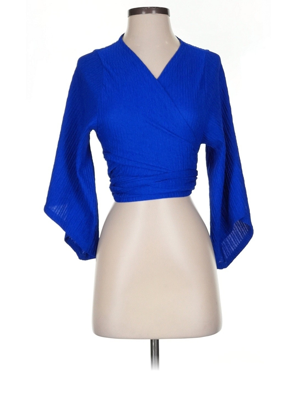 Rebdolls Cobalt Blue Wrap Crop Top with Draped Sleeves